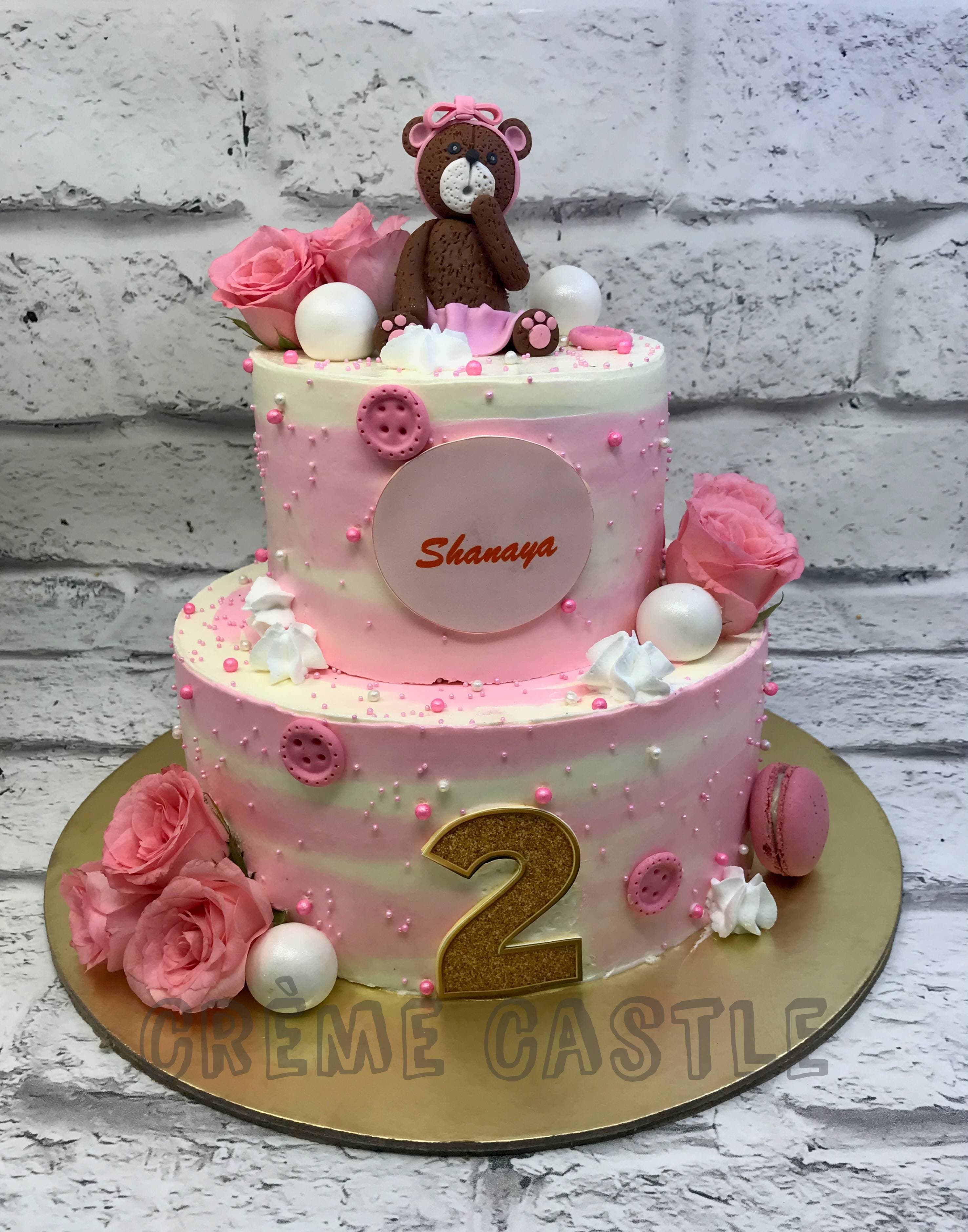 Teddy Floral Tier Cake – Creme Castle