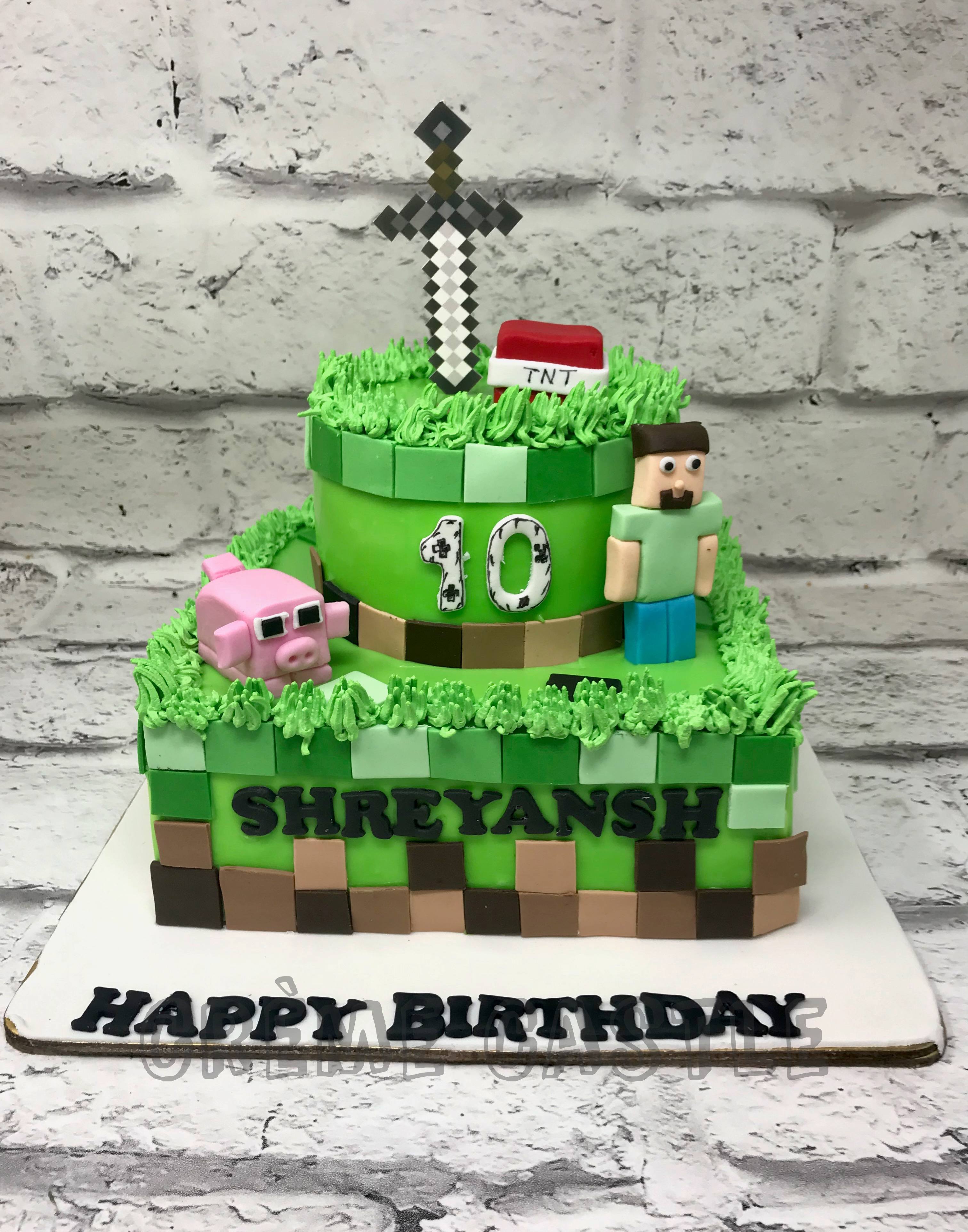 My son asked for a Minecraft themed birthday cake with edible toppers, so I  made it happen! : r/Minecraft