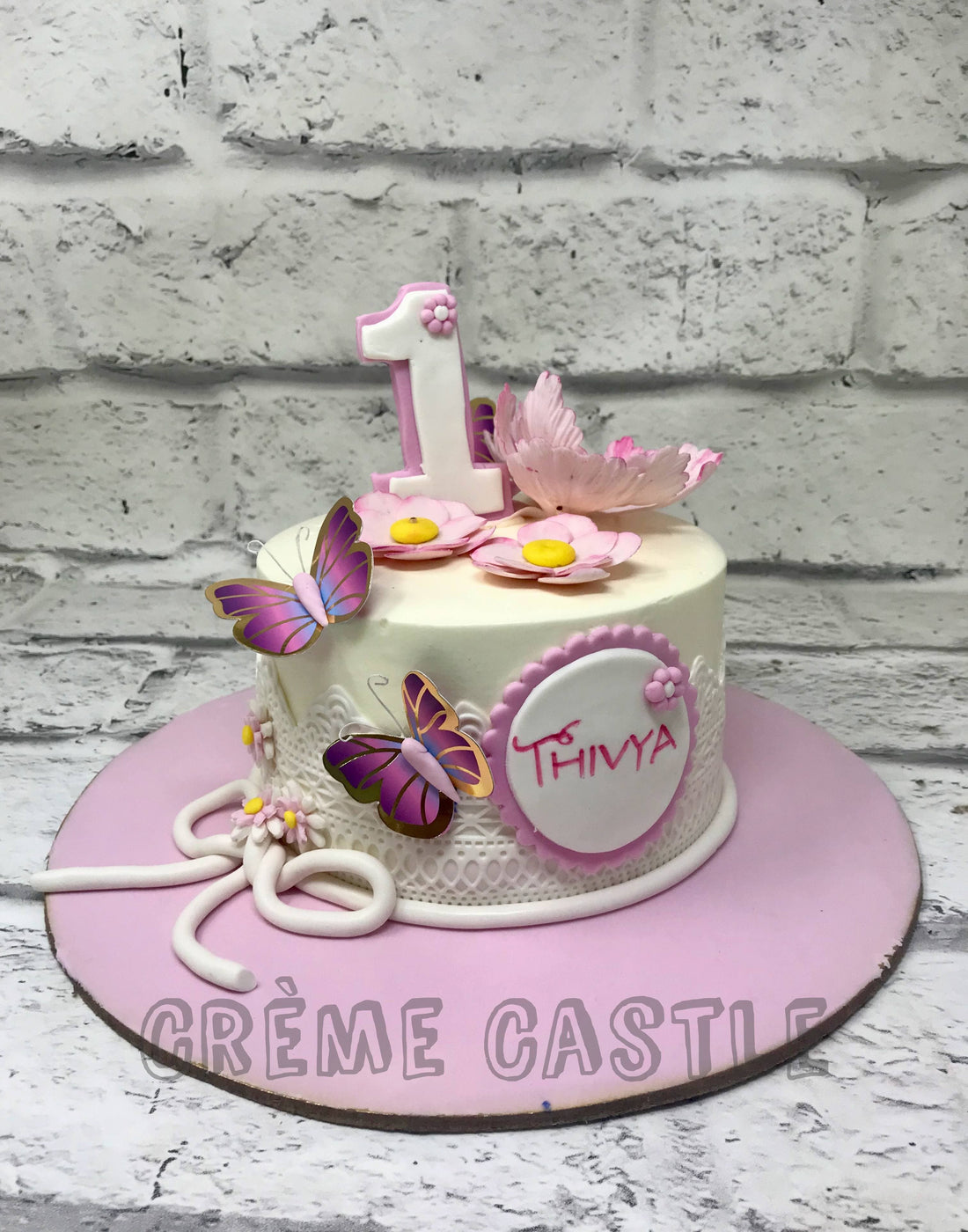 Butterfly Theme Cake in White by Creme Castle