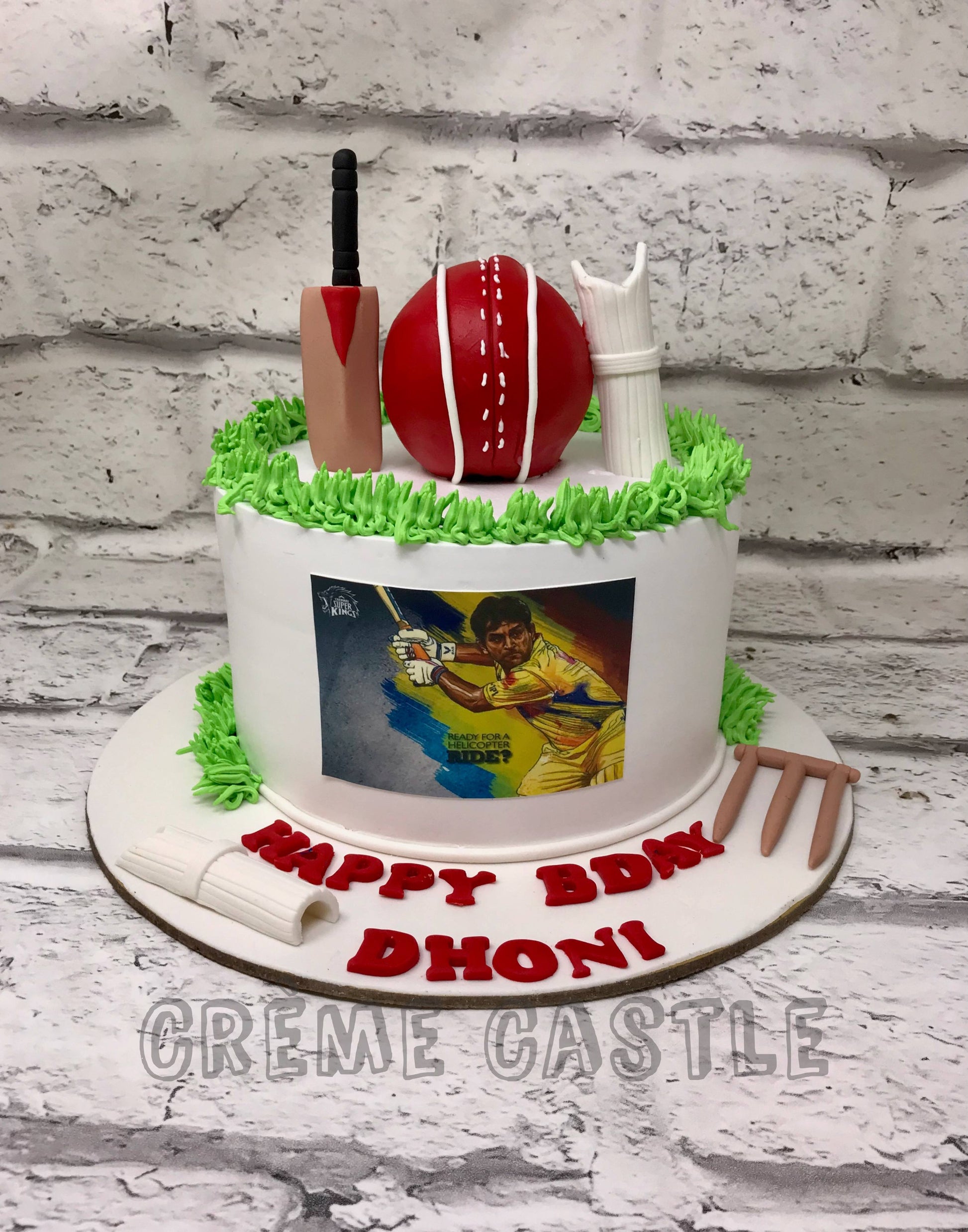 Cricket Theme Cake in White by Creme Castle