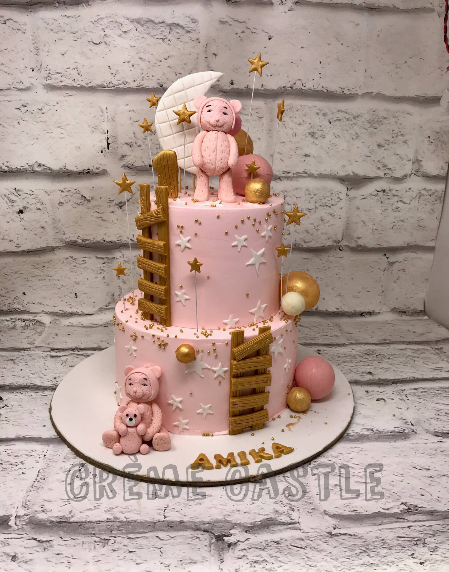 Ladder Pink Teddy Cake Creme Castle