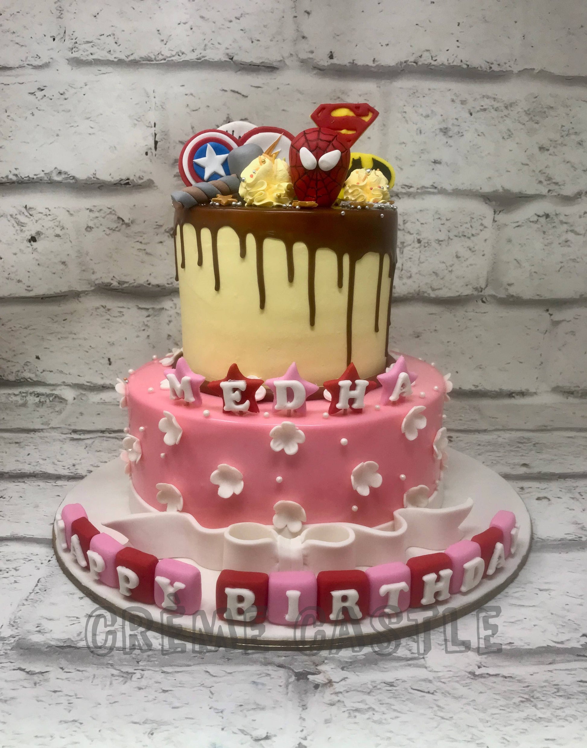 Twin Floral Superhero Cake Creme Castle