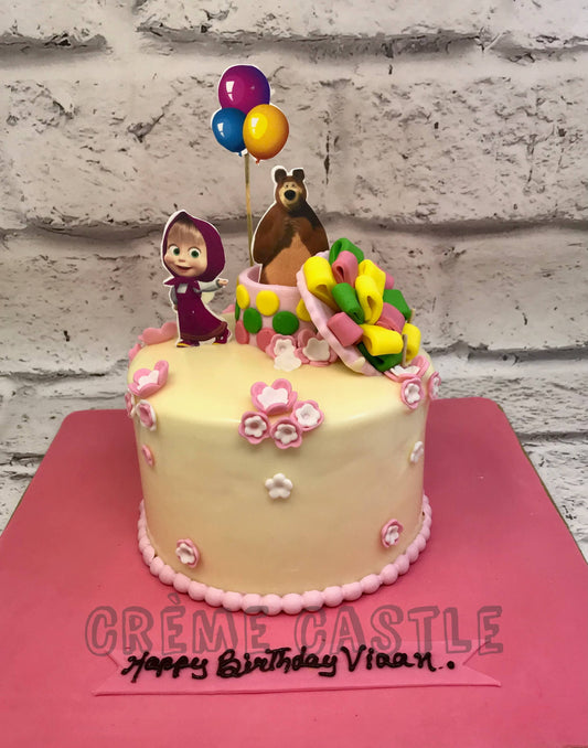 Masha and Bear Cake in White by Creme Castle