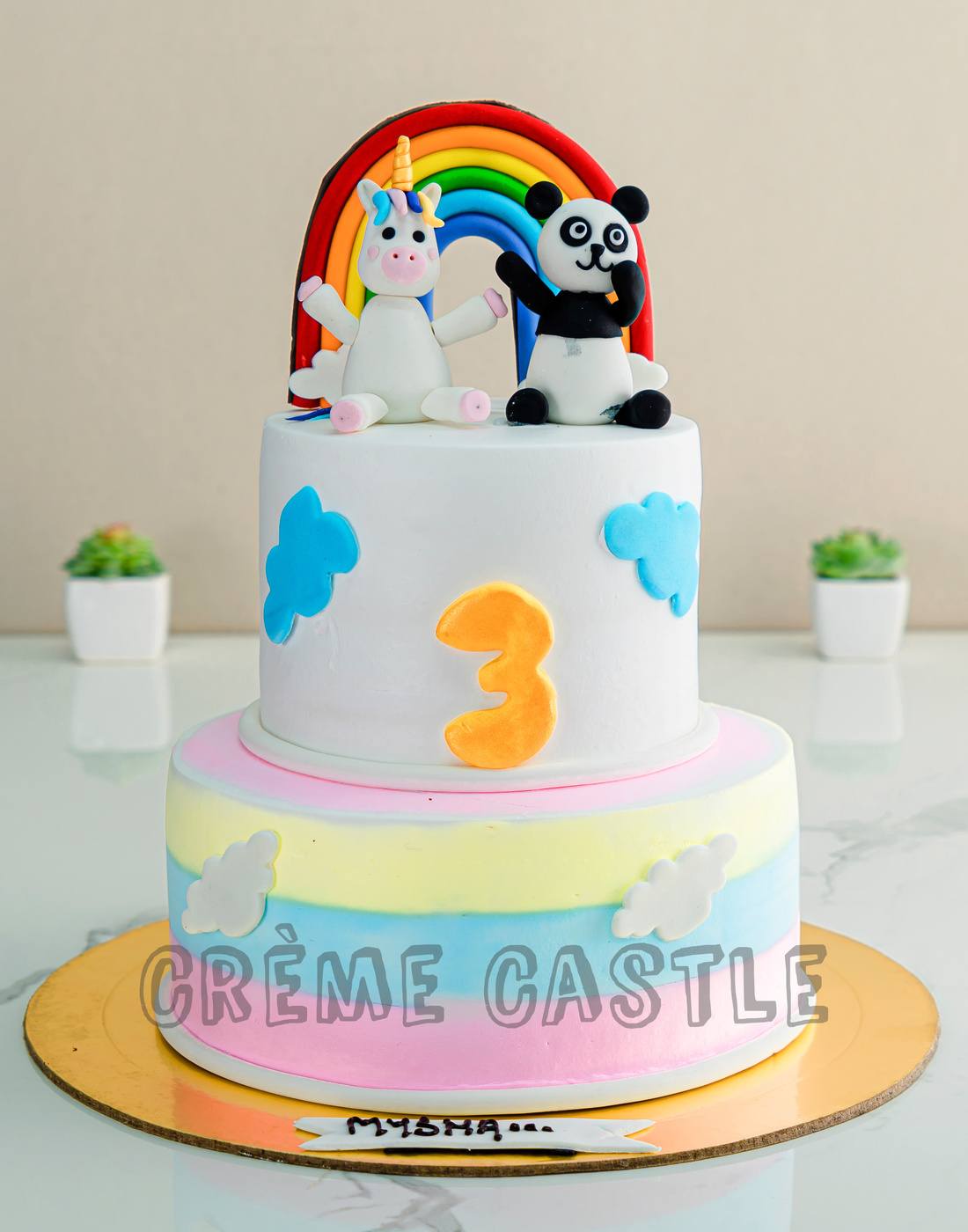 Panda Unicorn Tier Cake - Creme Castle