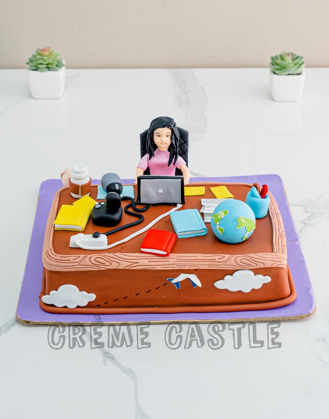 Office set customised cake 3 k g chocolate