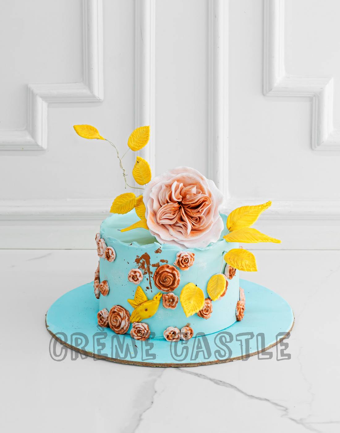 Turquoise Floral Cake with Piped Buttercream Flowers - Curly Girl Kitchen