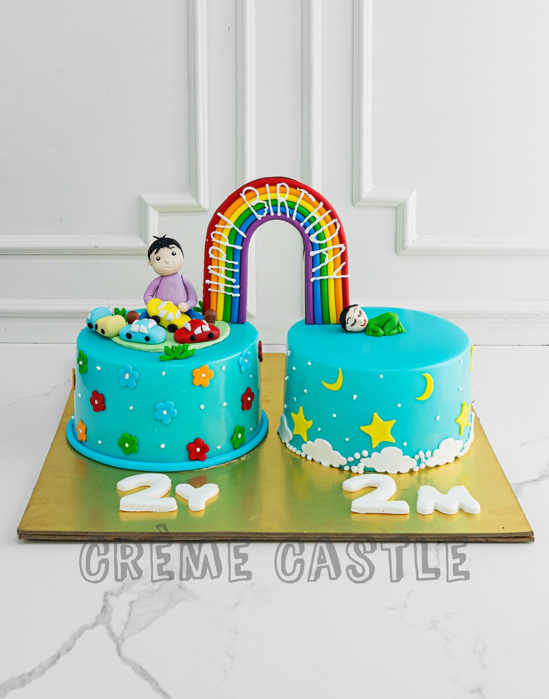 Cake for Twins. Twin Girls Rainbow Cake. Noida & Gurgaon – Creme Castle