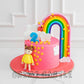 Girl Peaking Rainbow Cake