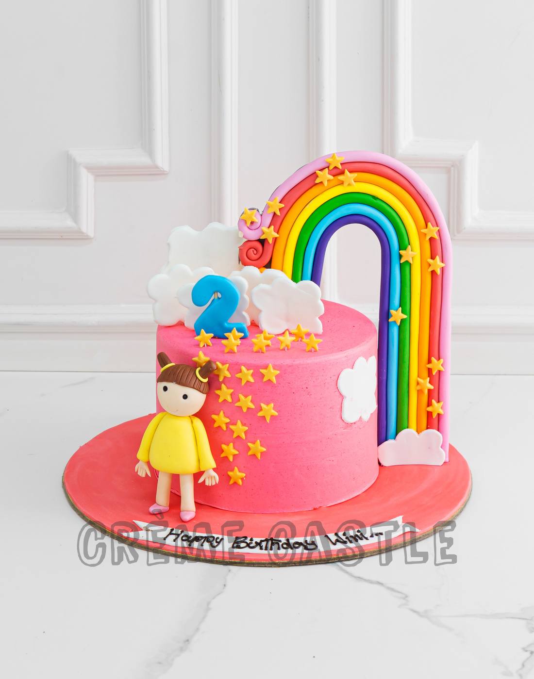 Girl Peaking Rainbow Cake