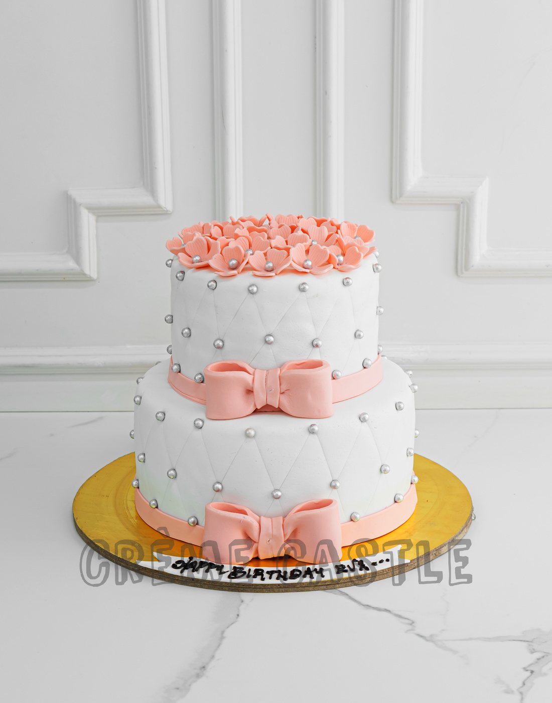 Peach Floral Bow Cake