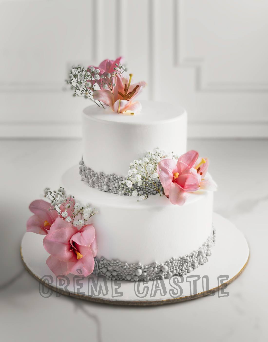 50 Timeless Pearl Wedding Cakes : Blush Pink Two-Tiered Pearl Cake