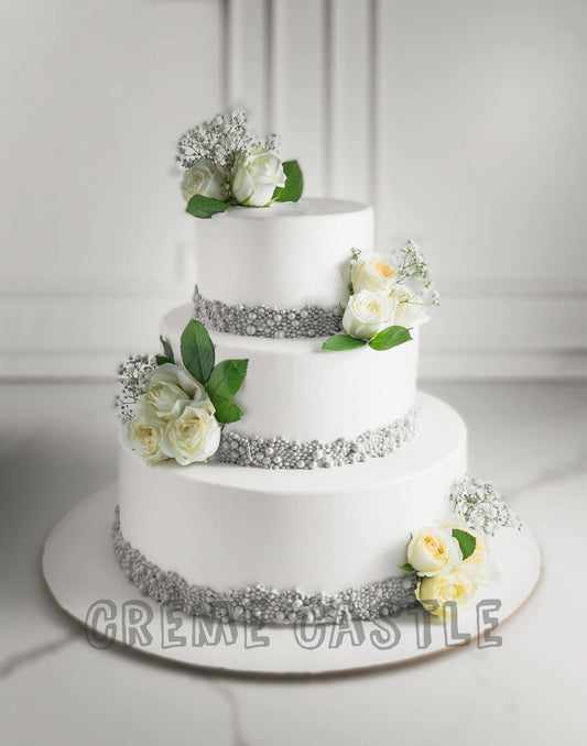 White 3 Tier Wedding Cake | Creme Castle