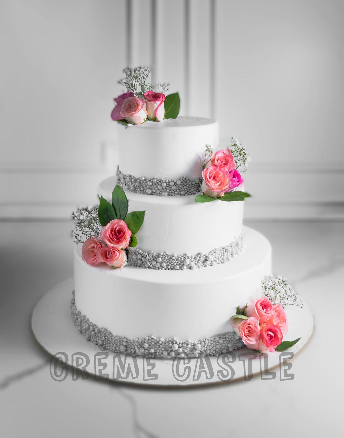 Rosy 3 Tier Wedding Cake