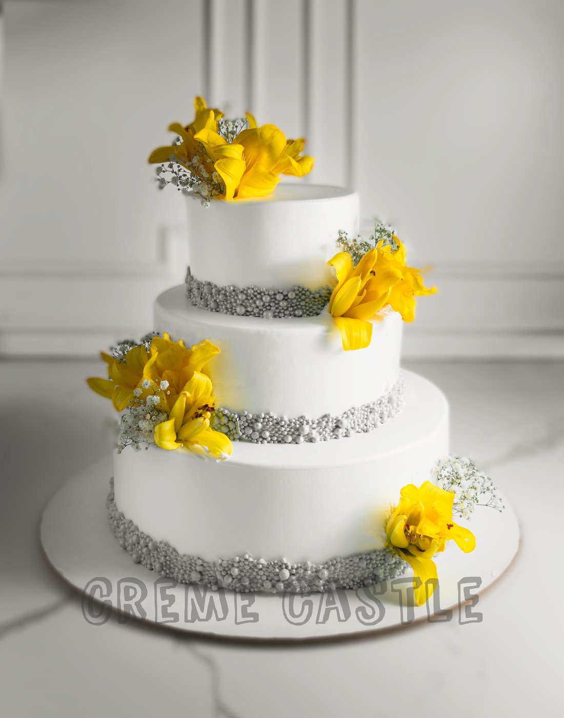 Yellow Lily Wedding Cake - Creme Castle