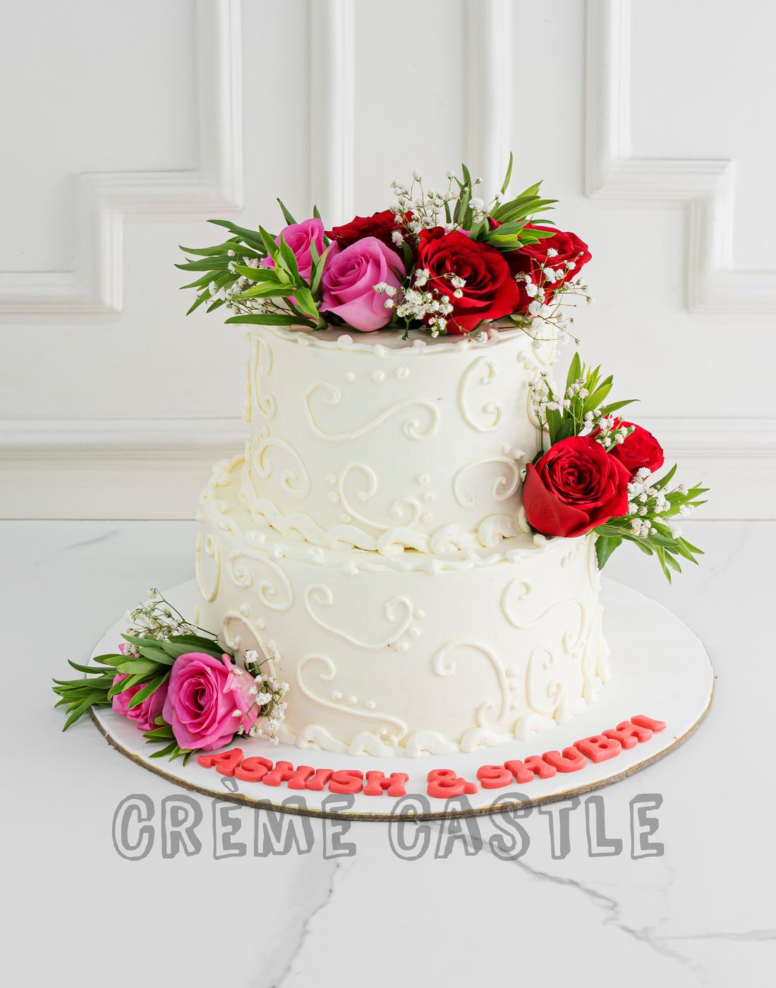 Rosy Bunch Wedding Cake