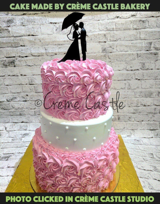 Pink Rose theme wedding cake - Creme Castle