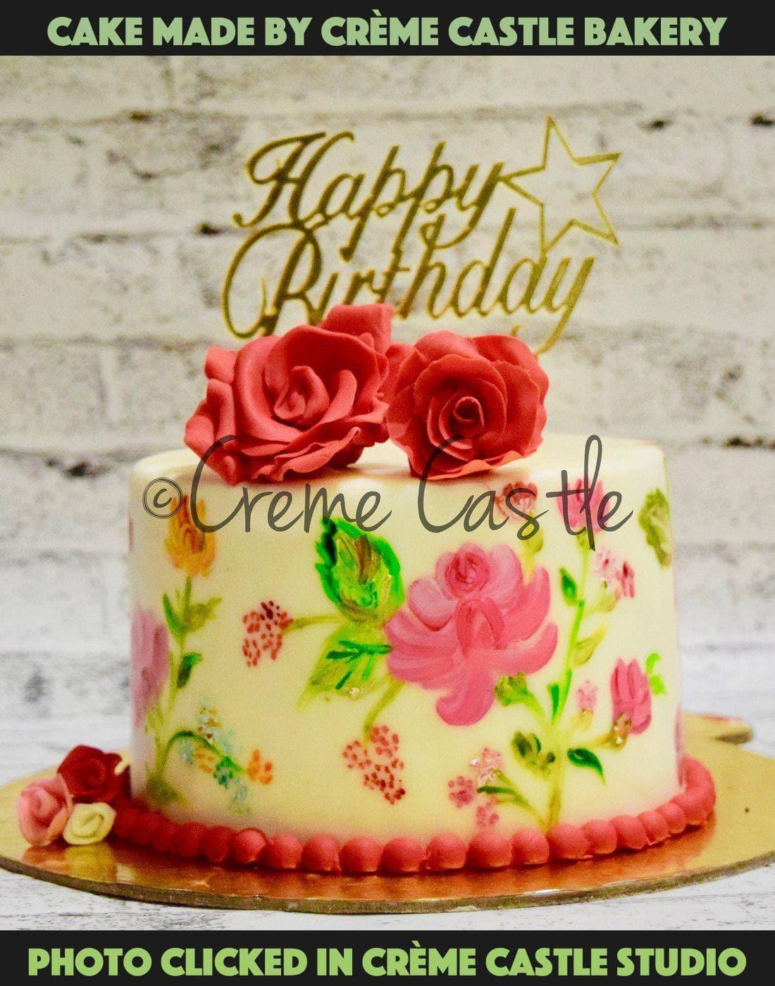 6″ Red Velvet floral design birthday cake with fresh roses, macarons and  hints of edible 24k gold leaf – Yaa's Baked Goods Galore