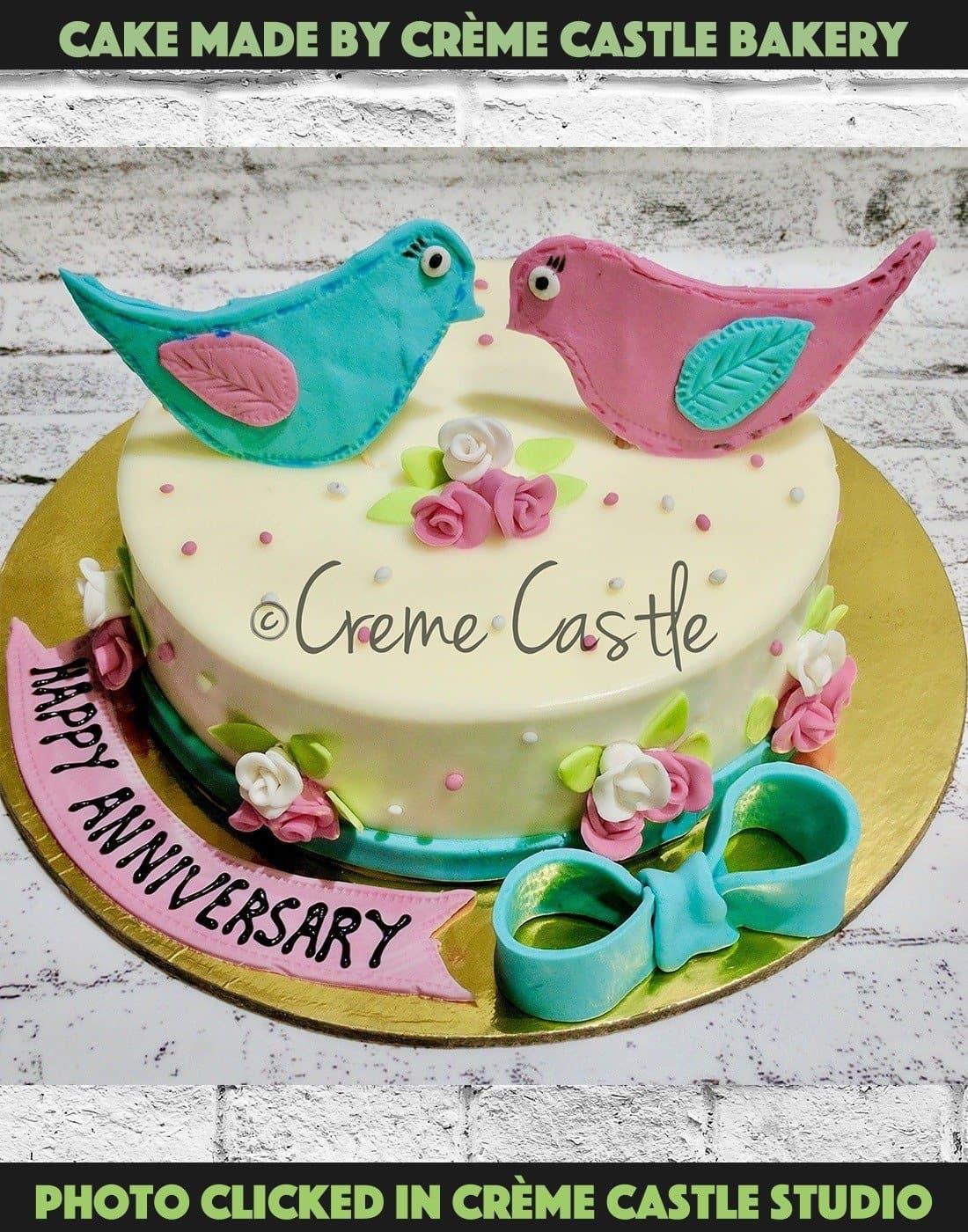 Bird love floral cake - Creme Castle