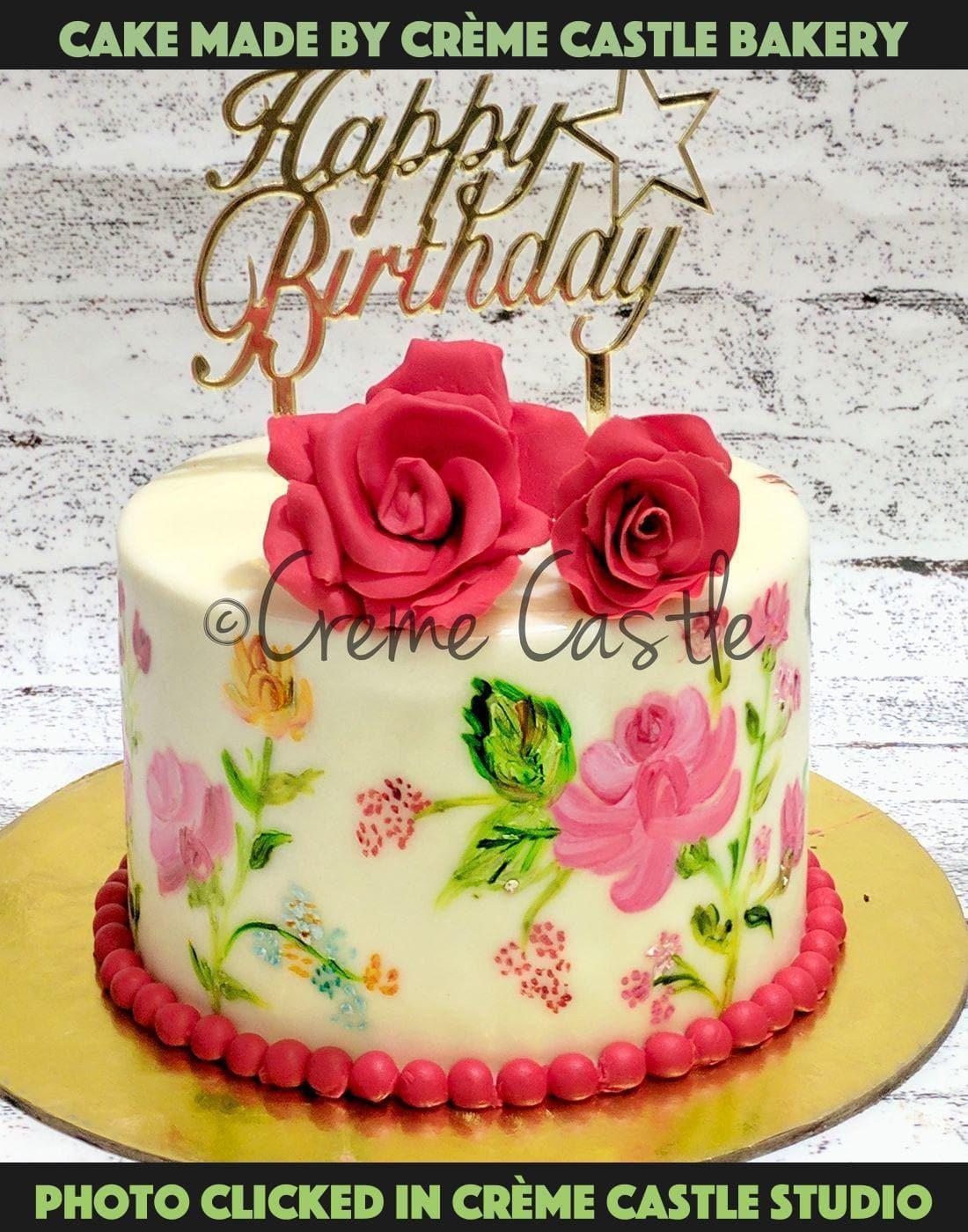 Hand painted floral cake 2 - Creme Castle