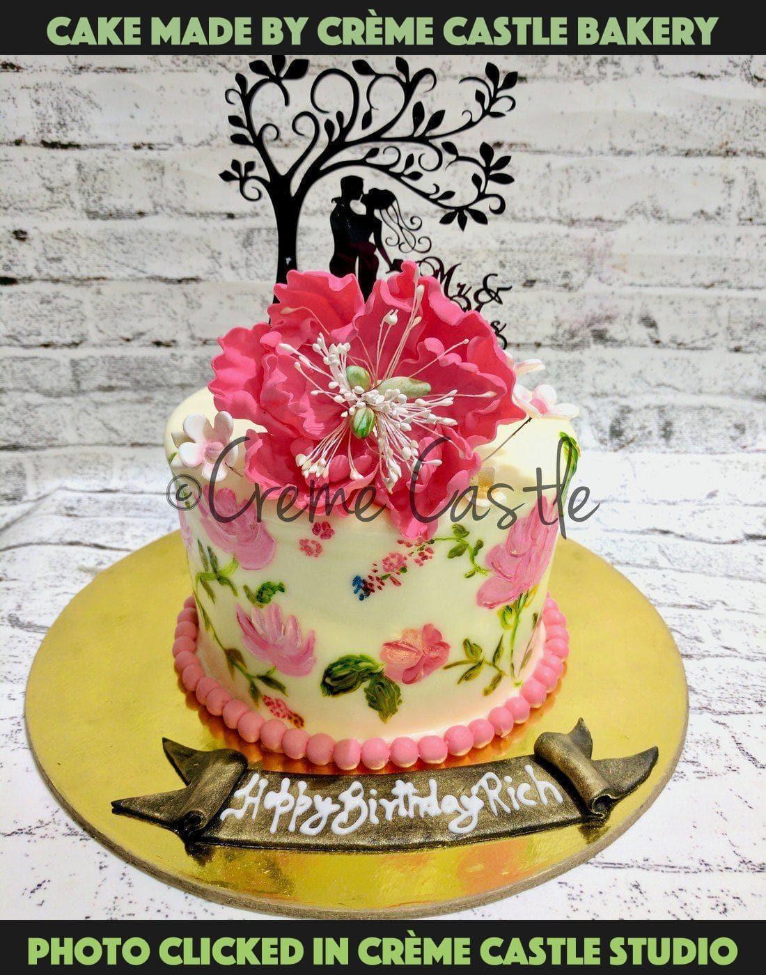 Hand painted floral cake 3 - Creme Castle