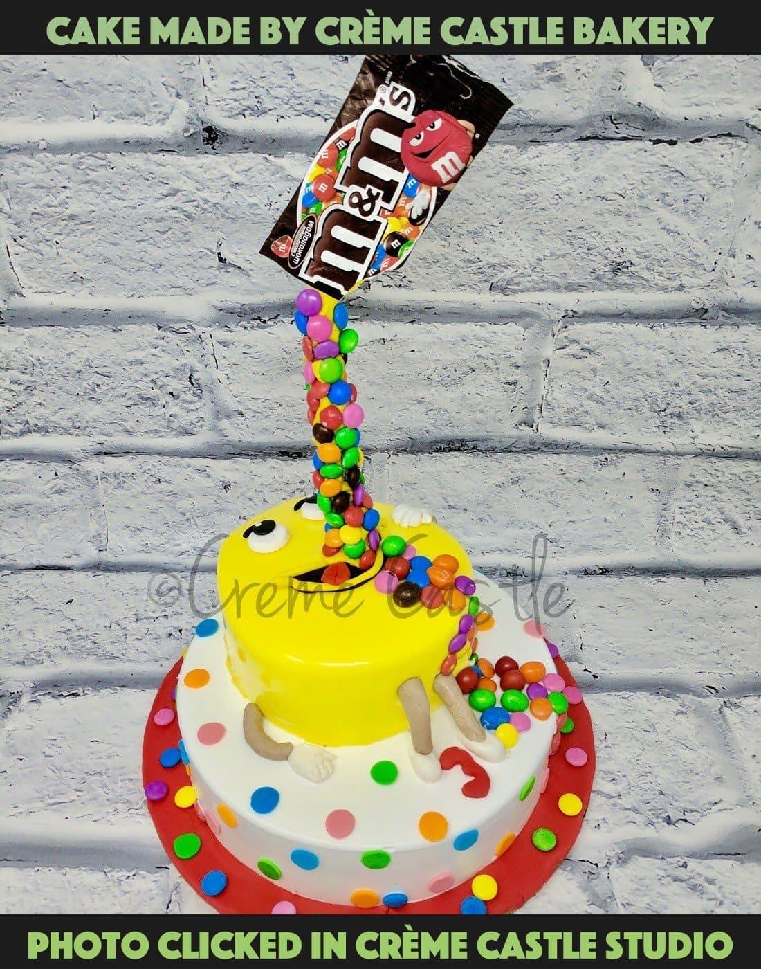 M&M Free Fall Cake - Creme Castle