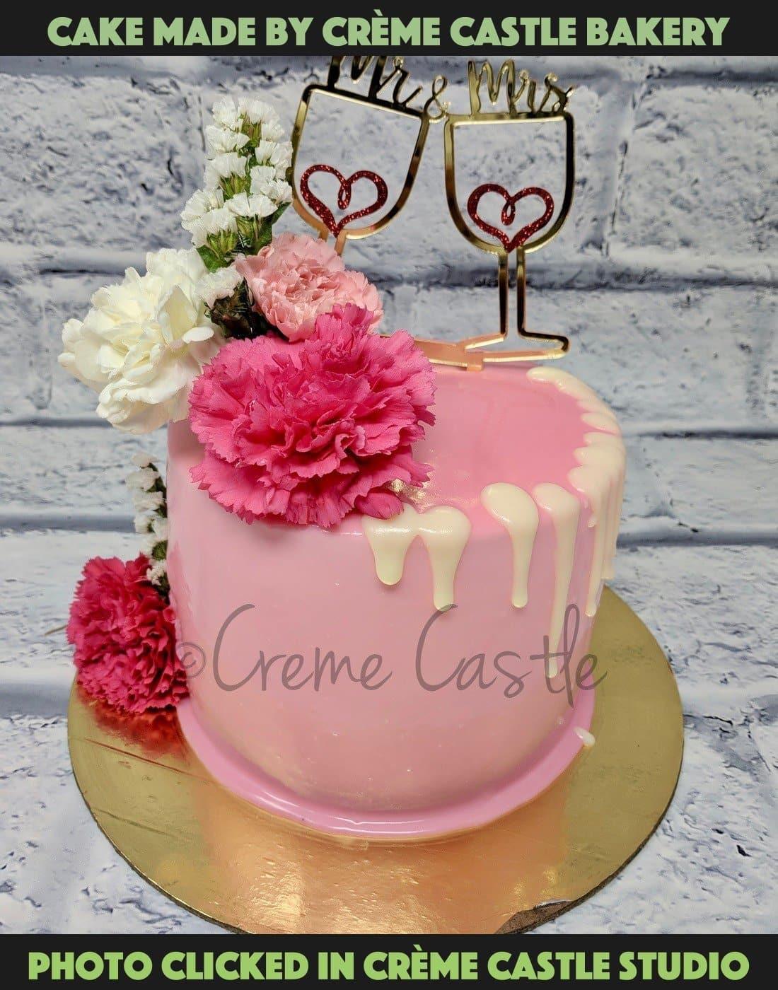 Engagement Theme Cake - Real Flowers on Cake - Customized Cake In Gurgaon