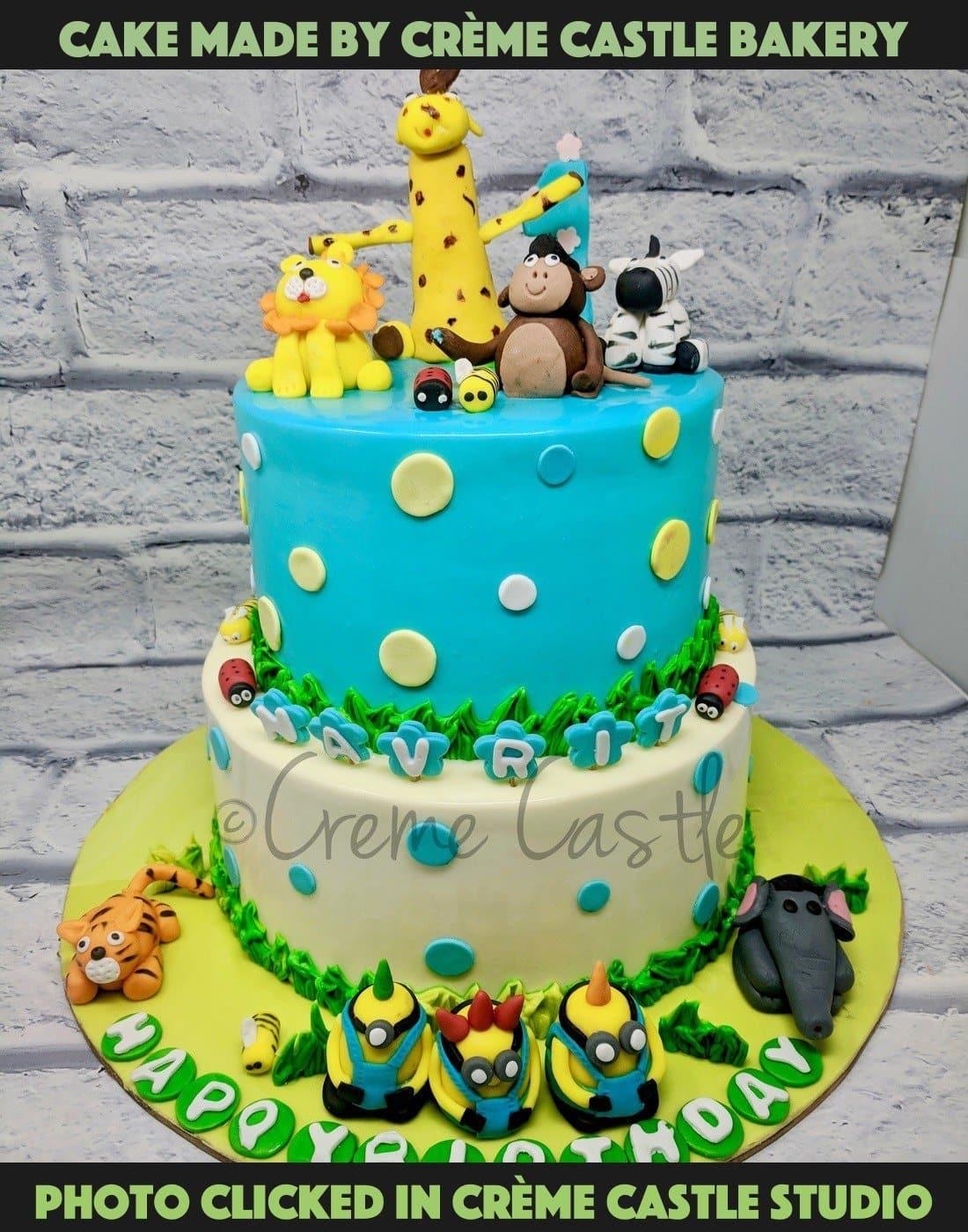 Jungle and Minion Tier Cake - Creme Castle