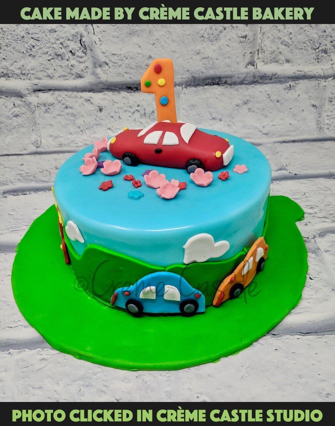 First birthday car cake - Creme Castle