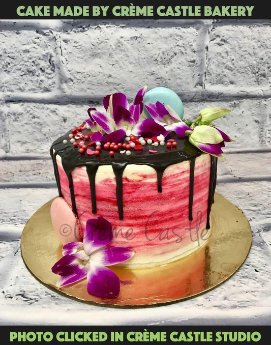 Chocolate And Pink Drip Cake - Creme Castle