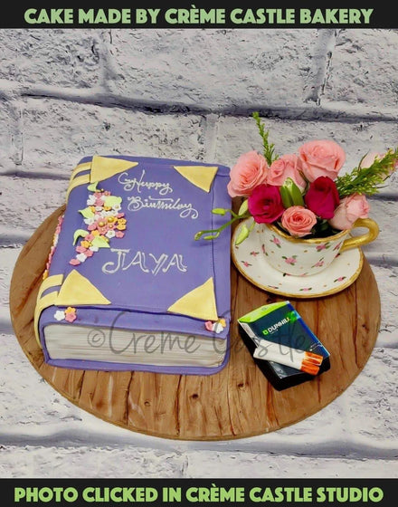 Book And Tea Lover Cake - Creme Castle