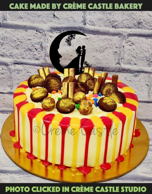 Red And Golden Drip Cake - Creme Castle