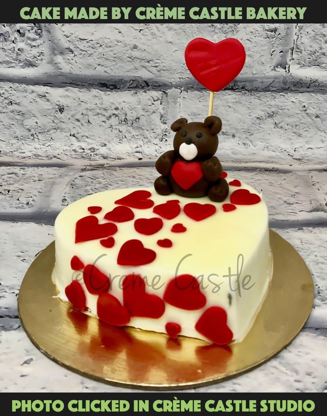 Heart Teddy Cake. Valentine Day Cake. Anniversary Cake. Noida Gurgaon