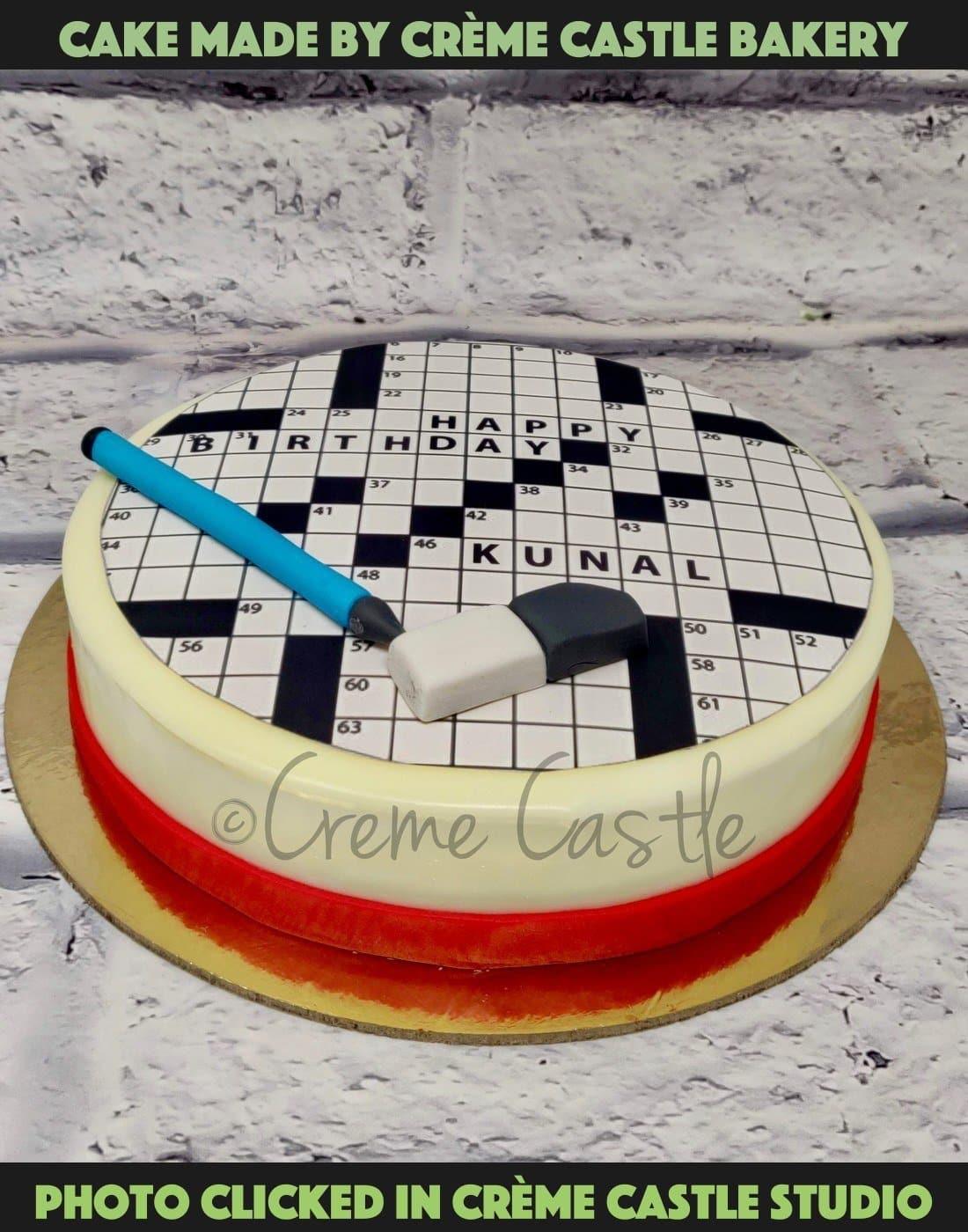 Crossword cake with pencil. | The Action Cakery