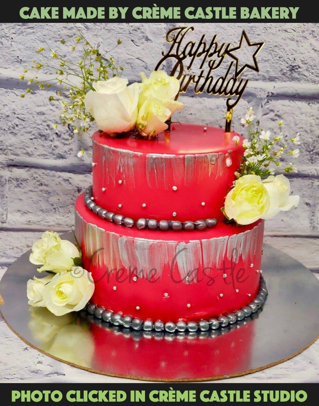 Red Floral Cake. Wedding Cake. Engagement Cake. Noida Gurgaon