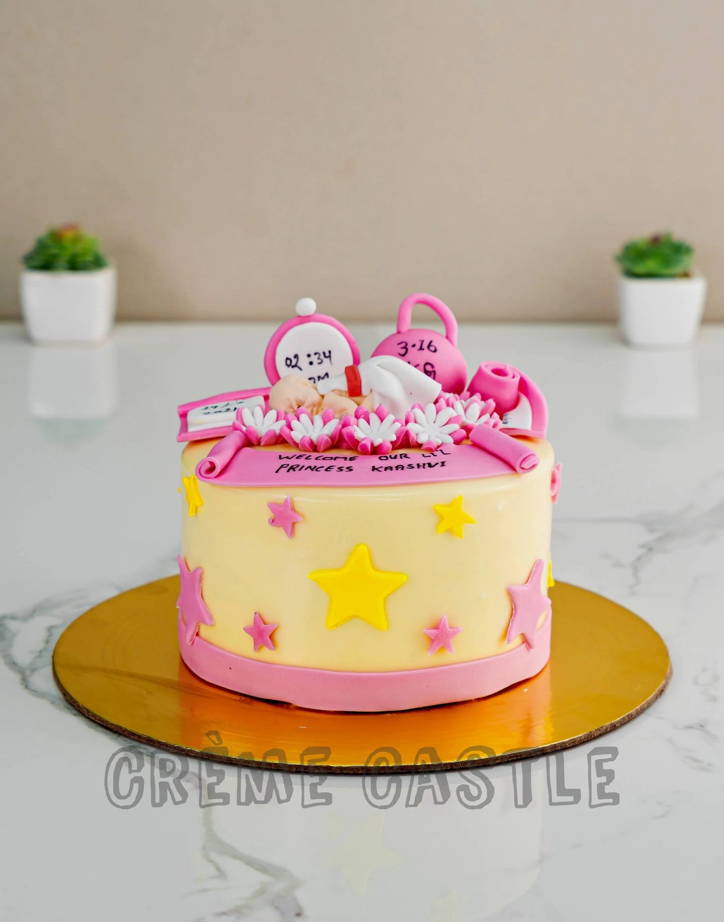 Pink Welcome Baby Design Cake - Creme Castle