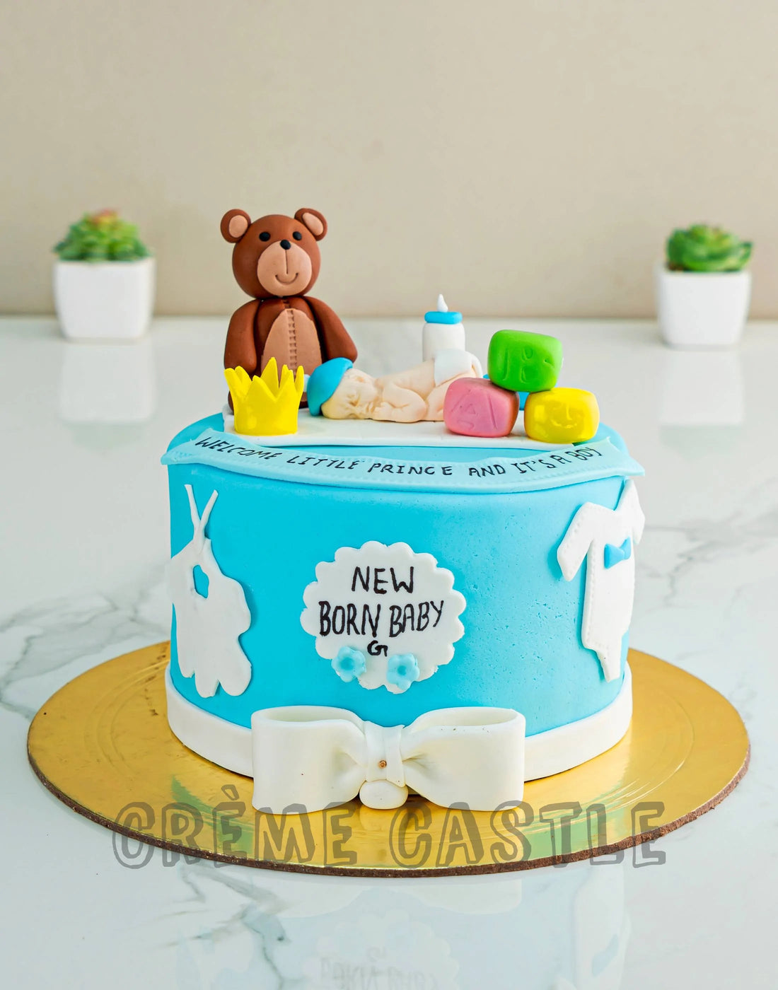 Welcome Baby Cake with Teddy by Creme Castle